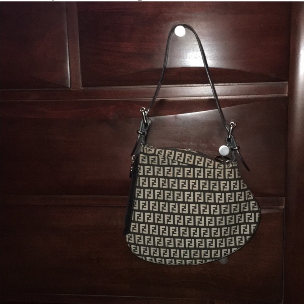 Authentic Fendi canvas zucca oyster shoulder bag